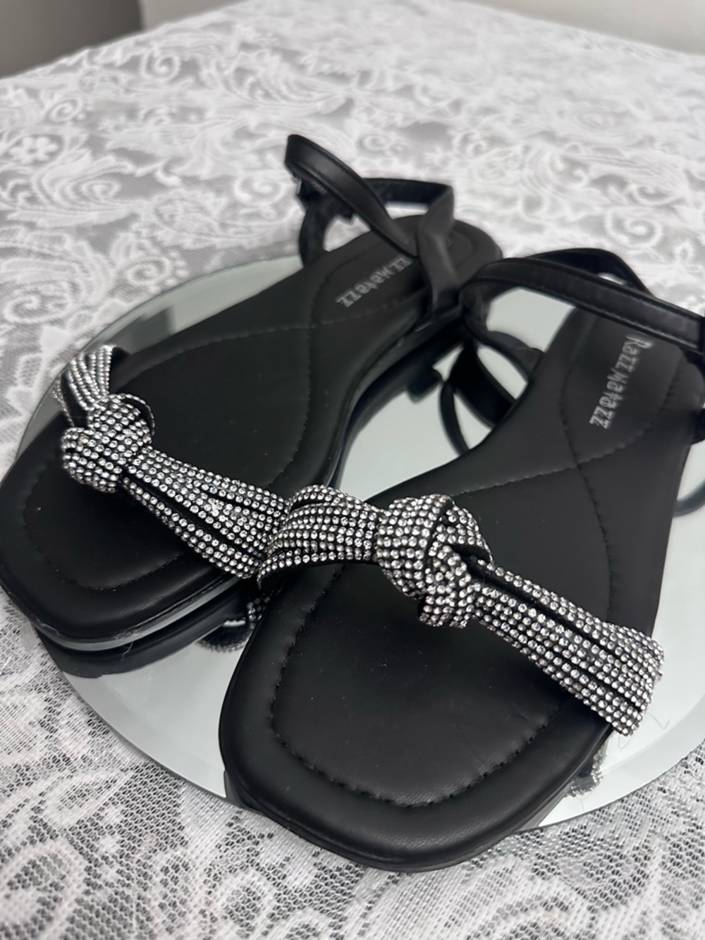 Black Rhinestone Knot Sandals Women’s Size 6.5 Elegant Strappy